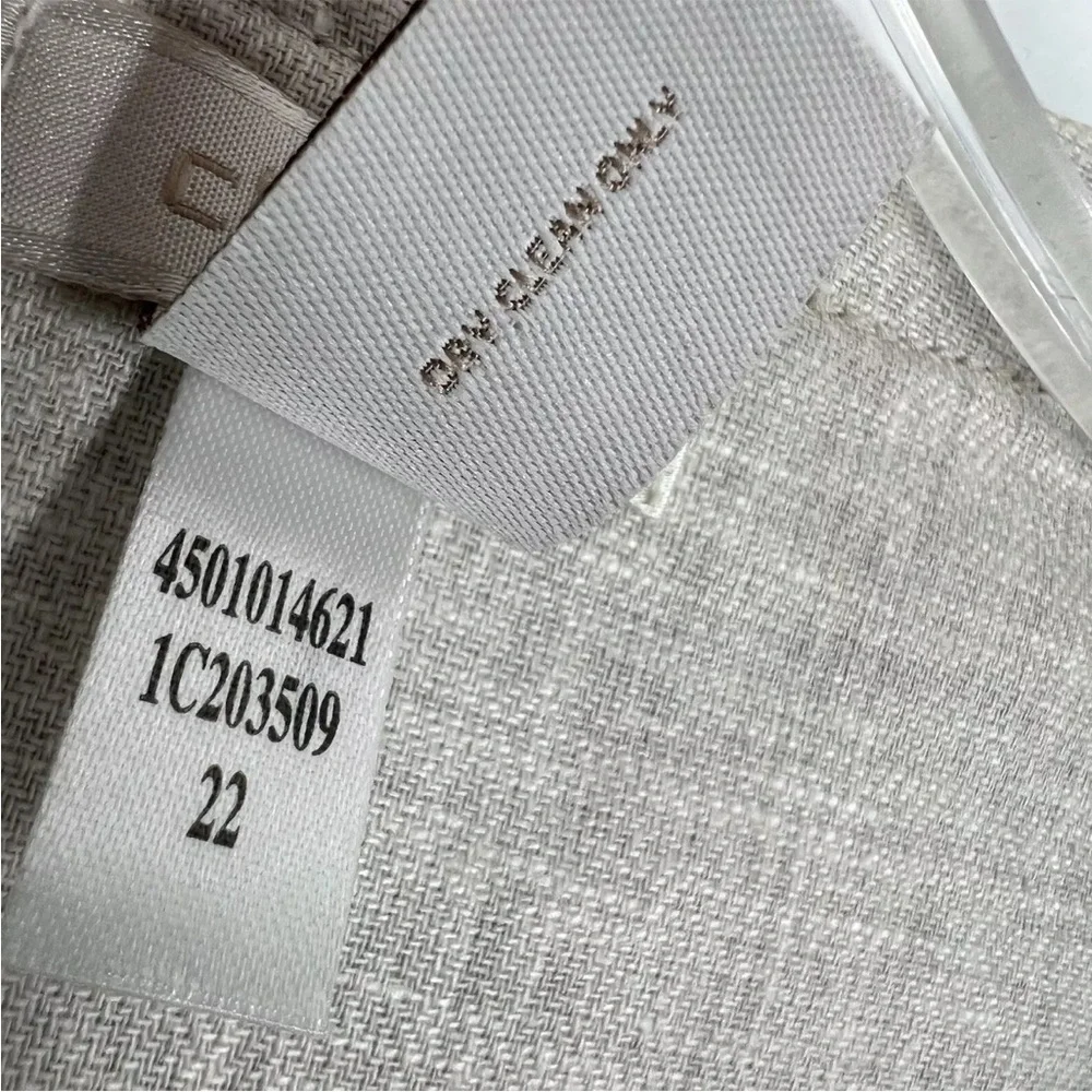 Chicos Linen Blend Blazer Size 2 Beige Open Front Snakeskin Print Trim Large